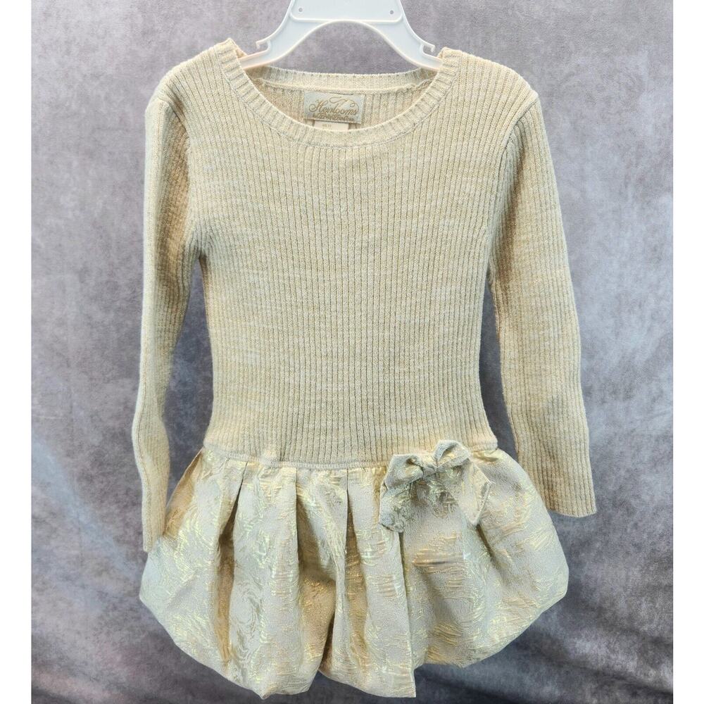 Heirlooms Polly Flinders‎ Girls Dress Size 3T Christmas Holiday Gold Sweater EUC